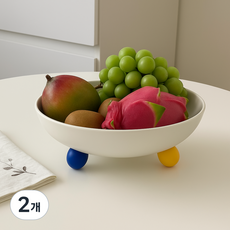 리코 과일트레이 수납보울 간식보관함 디저트쟁반, 2개, 화이트