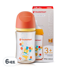 더블하트 모유실감 3세대 싱글팩(젖꼭지 M), 서커스베어 젖꼭지(M), 240ml, 6세트