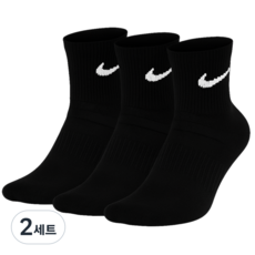 나이키 에브리데이 쿠션 트레이닝 크루 삭스 중목 양말 SX7667-010, 블랙, 2세트