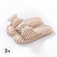제이드슈 하운드투스 3중 쿠션 실내화 리본 소프트 패브릭 거실화 실내 슬리퍼, 3개, 리본-베이지
