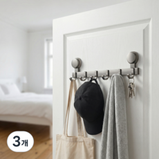 대 초강력 접착 흡착식 무타공 문걸이 도어 행거 옷걸이 후크형, 블랙, 3개