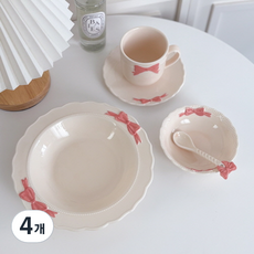 웨더 로맨틱 러블리 핑크리본 도자기 식기세트 5종 택1 I 사랑스러운 리본 포인트, 머그컵, 4개