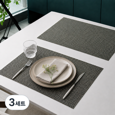 라벨르 PVC 방수 플레이팅 테이블 식탁 매트 2P, 3세트, 45.5 x 30 cm, 메탈골드실버