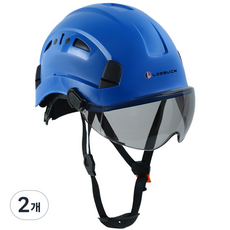 LOEBUCK 아메리칸 스타일 안전모 일체형 방호 선글라스 충격 완충 구조 공장 건설현장 필수, 2개, 블루 헬멧 + 블랙 고글