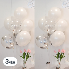 올리브파티 펄풍선 하트 풍선 풍선꽂이 풍선스탠드 2개 생일파티용품 세트, 3세트, 컨페티화이트