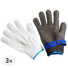 태월 절단방지 방검 장갑 채칼 조리 안전 손베임방지 컷레벨 9등급 316스텐인리스, 3개, 실버