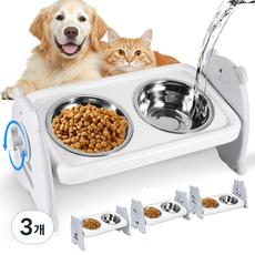 강아지 높이조절 밥그릇 고양이 물그릇 스텐 식기 2구, 3개, 회색