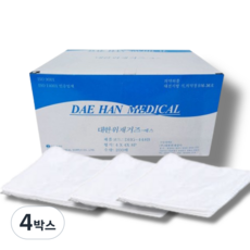 대한위재 접은거즈 4X4X4P 200매 가아제 의료용 소독용 부직포 절단거즈 드레싱 소독 탈지면, 1세트, 4개