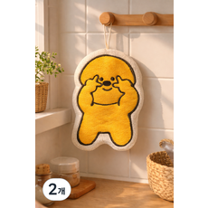 후암마켓 귀여운 캐릭터 극세사 욕실 핸드 고리 주방 타월 수건, 2개, 노란강아지