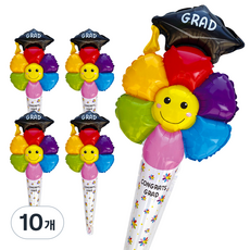 [메무모] 졸업 학사모 데이지 막대풍선 세트, 10개, 학사모레인보우데이지
