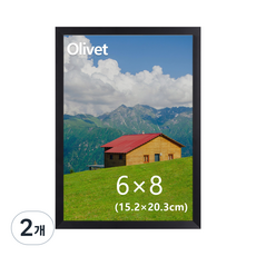olivet 우드그레인 액자 무타공 벽걸이 스탠드 겸용 인테리어 6x8(15x20cm), 2개, 검정색