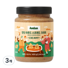 안단 아몬드스프레드 크리미 100% [소비기한 임박 특가], 3개, 400g