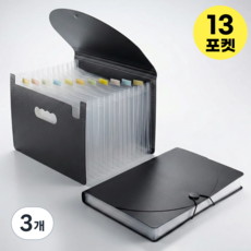 데이모노 프로 아코디언 도큐먼트 파일, 커버형, 13포켓, 블랙+반투명, 3개