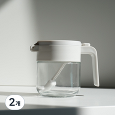 플랜잇 원터치 밀폐 유리 양념통, 양념통+스푼, 2개