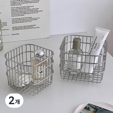 미드센추리 미니 철제 바스켓, 소, 2개, 실버