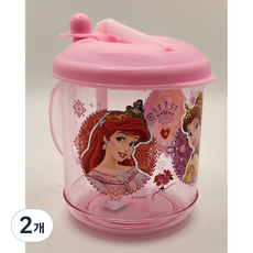 손잡이 빨대컵 디즈니 프린세스 딱붙어 빨대컵 / 손잡이빨대컵, 핑크, 2개, 250ml