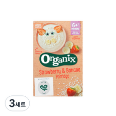 [영국 1등 유아식] 오가닉스 포리지 딸기바나나맛 (박스 당 10회분) 쌀가루 오트밀 유기농 아기 이유식 유아식 초기 중기 후기 쌀미음 죽 1박스, 3세트, 120g, 딸기바나나포리지