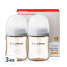 더블하트 모유실감 3세대 PPSU 모먼트 젖병 트윈팩(젖꼭지미포함), 새벽그레이, 160ml, 3세트