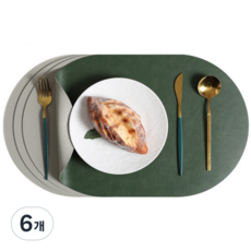 겸손샵 원형 가죽 양면 식탁매트, 딥그린 / 그레이, 45*30, 6개