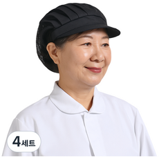 퓨어니티 주방 위생모자 여성 남성 반망사, 블랙, 4세트