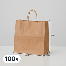 50장 고급 크라프트 종이가방 튼튼한 쇼핑백 130 무지 선물 미니 종이쇼핑백 인쇄 제작 어젠다, 고급 특대 (28x15x28), 100개