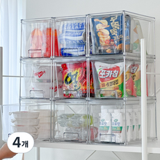 [1+1] 루시아이 적층식 실버 프레임 팬트리 정리함, 투명, 4개