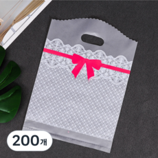 위캔바이 손잡이 펀칭 쇼핑백 PE 반투명 봉투, 200개, 리본