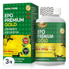 뉴트리파워 EPO 100% 프리미엄 골드 GLA 300mg 감마리놀렌산 달맞이꽃종자유 180캡슐, 3개, 180정