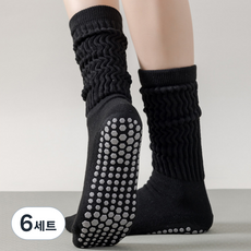 요가 필라테스 미끄럼방지 양말 타올 쿠션 운동 니삭스 레그워머, 6세트, 블랙