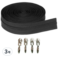 3호나일론 롤지퍼 400cm 3호 링고리슬라이더, 3개, 블랙
