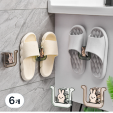 유니데이 무타공 욕실화 실내화 슬리퍼 걸이 후크, 6개, 그린