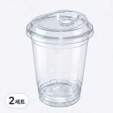키친코디 PET 14온스 아이스컵 + 스트로우프리 뚜껑 세트 92파이 (국내생산), 2세트, 100개, 410ml