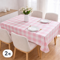 PEVA 방수 식탁보 체크 테이블보 방수 테이블커버 식탁매트 주방테이블보, 2개, 90X140cm, 핑크