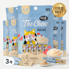 더츄 수분 가득 담은 고양이 스틱 간식 노령묘 프리미엄 꾸덕한 짜먹는 퓨레 저지방 고단백 턱드름 예방 면역 기호성 좋은 음수량 보충 영양 간식 보조제, 치킨&참치, 50g, 3개