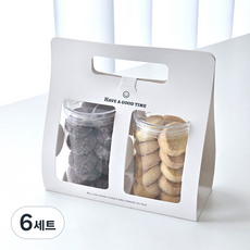 원형용기 & 캐리어 2구 세트 쿠키통 소분통 구디백, 화이트, 6세트