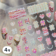 네일스토어 하트 체크 트위드 네일스티커-665, 4개, 핑크