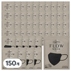 플로우 KF94 귀안아픈 숨쉬기편한 새부리형 마스크 대형, 1개입, 150개, 블랙