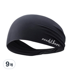 니즈데어 남녀 공용 스포츠 쿨링 헤어밴드 머리카락 땀 흘림 방지, 검정+검정+검정, 9개
