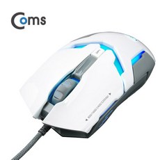 컴스마트 게이밍 사무용 7컬러 LED 최대 3200DPI 유선 마우스, 화이트, JD961