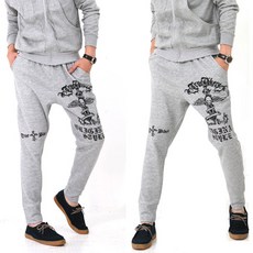 런닝맨 남성용 타투 롱 배기 트레이닝 팬츠