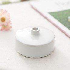 도자기 원형 화병 납작둥글 8x3cm 조화꽃 전용 꽃병 인테리어 장식 소품 원예 용품 꽃꽂이 가드닝, 화이트