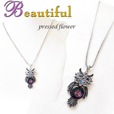 압화 크리스탈 부엉이목걸이 수제 누름꽃