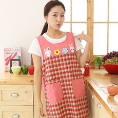 데코에버 체크토끼 원피스 앞치마, 레드, 1개, 1개