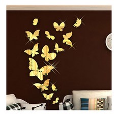 J&S 인테리어 아크릴거울 포인트스티커 안전거울 3D 벽장식 소품, 나비의향연(골드)