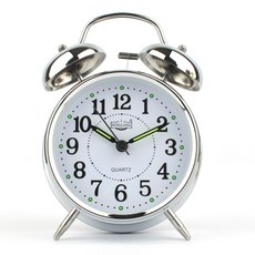 빅벨 저소음 시끄러운 알람시계 해머벨 자명종 무소음 탁상시계, 은색