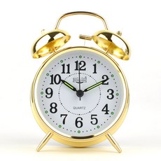 빅벨 저소음 시끄러운 알람시계 해머벨 자명종 무소음 탁상시계, 금색