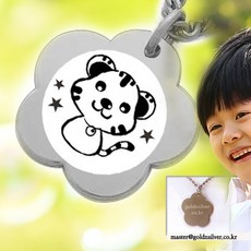 [골드앤실버] 티타늄 미아방지 목걸이 꽃모양 12간지 무알러지 알러지방지 돌선물 순수티타늄 미아방지 용품 티타늄 100% 미아방지목걸이 아이 아기목걸이 이름표 용 토끼 호랑이, 꽃모양 12간지 티타늄 목걸이, 1개