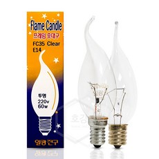 일광전구 일광 백열 촛불구 60W (220V) E14 E17 E26, E14(투명)_전구색(노란빛), 1개