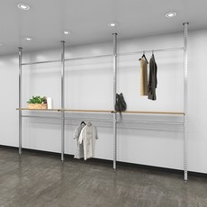 천장형 폴행거 혼합세트 3열6단(2.4m) 매장 찬넬 수납 선반 진열 행거, 사각폴대/각파이프(블랙):매플/400x600