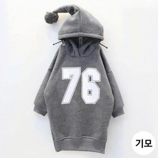 헬로가든 여아용 76 꼬깔후드 기모 긴팔 원피스